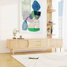 Modern TV Stand For TVs Up To 70 Inches, Entertainment Center With Rattan Door, 2 Drawers And Cabinets, Wood TV Storage Cabinet With Solid Wood Legs And Metal Handles For Living Room,Modern TV Console Table, TV Media Console, Living Room Furniture, Low Profile TV Stand Entertainment Center With Sliding Door, Drawer, Storage Shelves, Mid Century Modern Media TV Console - tự nhiên - Xem 5