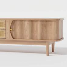 Modern TV Stand For TVs Up To 70 Inches, Entertainment Center With Rattan Door, 2 Drawers And Cabinets, Wood TV Storage Cabinet With Solid Wood Legs And Metal Handles For Living Room,Modern TV Console Table, TV Media Console, Living Room Furniture, Low Profile TV Stand Entertainment Center With Sliding Door, Drawer, Storage Shelves, Mid Century Modern Media TV Console - tự nhiên - Xem 10