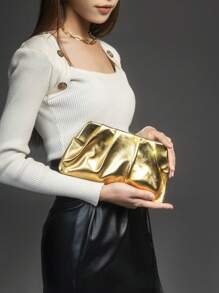 Dancing Engine 奢华设计师单肩包，PU皮革手拿包，女士手提包，优雅女士包 - 金色 - 查看 3