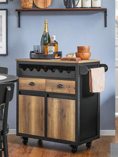 SoBuy Kitchen Trolley With Worktop, Serving Trolley With Wheels, Kitchen Island, Kitchen Cabinet, Vintage Brown, Approx. 89x87x40cm (WxHxD), FKW122-SCH