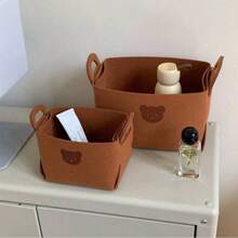 Bear Shaped Felt Desktop Storage Basket, Foldable Organizer Bin For Snacks, Toys, Cosmetics