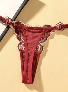 1 stuk dames klassieke sexy slip met kantborduursel, vlinder- en bloemenmotief, doorschijnende verstelbare string, lage taille, verleidelijke Franse romantische lingerie, perfect voor bruiloften, vakanties, strand, verjaardagsfeestjes, Valentijnsdag, terug naar school, Moederdag