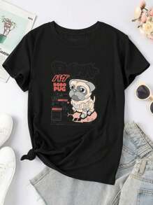 Robo Pug Women's Women T-Women's Shirt Stylish Comfortable Unique - Black - View 1
