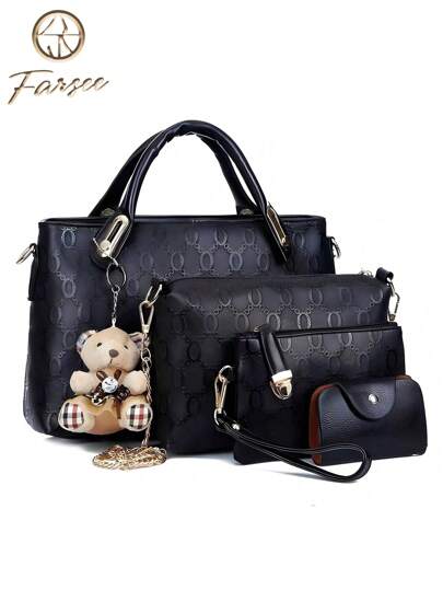 4 piezas de Conjuntos de bolsas para mujeres con decoración de accesorios de Color Sólido,  Bolsa De Embrague, Bolsa De Tarjeta, bolso de mano, bolso de tarjeta, bolso de hombro con cadena única,Anti-Theft Bag, Lady Bag, Women's Bags, Lady's Bags, Crossbody Bag, Women's Shoulder Bags, Women's Bags, Women's Shoulder Bag - Ideal For Business, University, Shopping And Work - Set Of Elegant And Elegant Bags Versatile For Women, 4 Pieces Women's Handbag Casual Shopping Soft And Elegant Shoulder Bag, Crossbody Bag With Adjustable Shoulder Strap, Large Capacity, Wallet For Work, Date, Travel, Party, Shopping