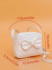 1pc Girls' PU Mini Square Bag, Fashion Bow Coin Purse, Zipper Closure, Embroidered Quilted Pattern, Great Gift For Party, Going Out