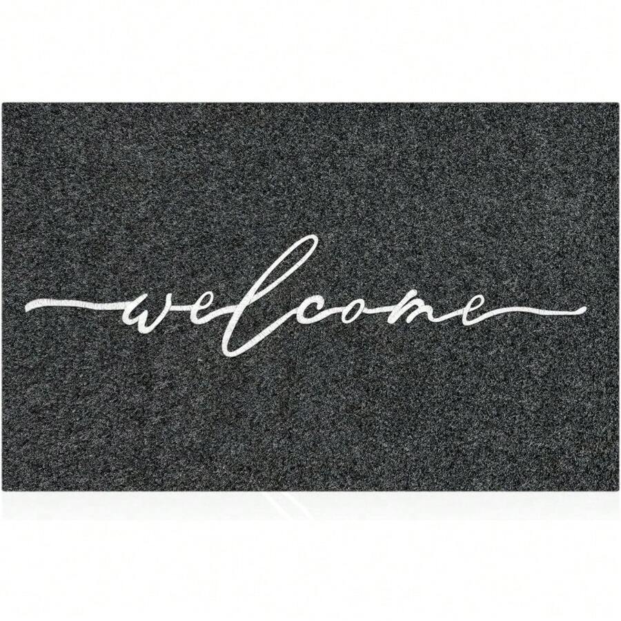 Welcome Mat Door Mats Outdoor With Non Slip Rubber Backing Front Door Mat Easy To Clean Indoor Doormat For Entrance,High Traffic Areas,Patio Black - Grey - View 1