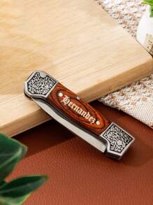 1PC Personalized Pocket Knife For Men, 2.55'' Engraved Retro Folding Knife, Cool EDC Knives, Customized Gifts For Men Dad Boyfriend Son - Redwood - View 3