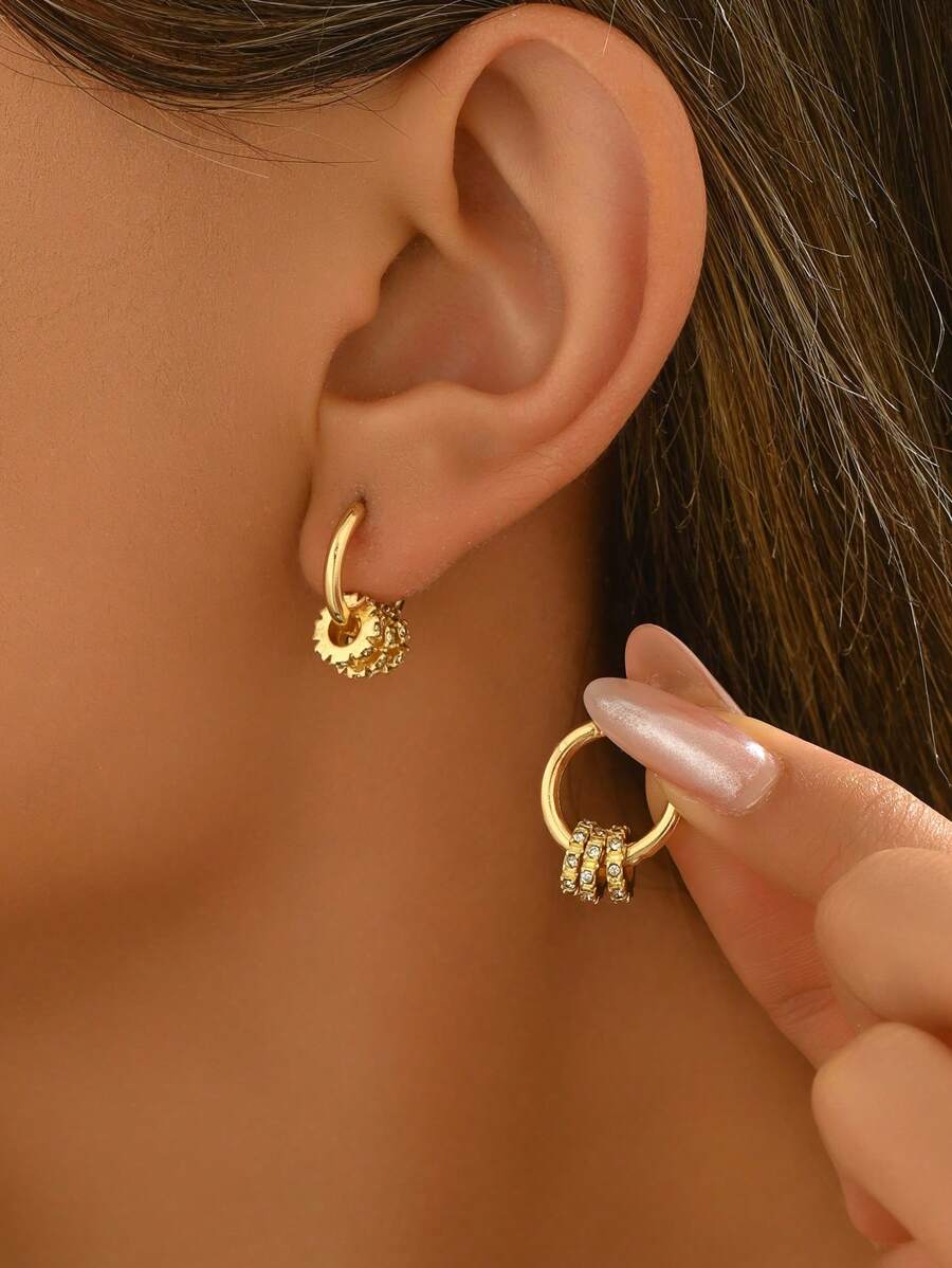 1 对镶有水钻的腰形合金耳环，适合派对和宴会佩戴 - 彩色 - 查看 1