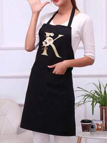 1pc Black Kitchen Cooking Apron, Modern Polyester Oil-Proof Apron, Black Kitchen Apron, Polyester Apron, Suitable For Gardening, Kitchen And Housework, Great For Home, Restaurant And Cooking - Multicolor - View 6