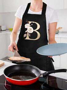 1pc Black Kitchen Cooking Apron, Modern Polyester Oil-Proof Apron, Black Kitchen Apron, Polyester Apron, Suitable For Gardening, Kitchen And Housework, Great For Home, Restaurant And Cooking - Multicolor - View 5