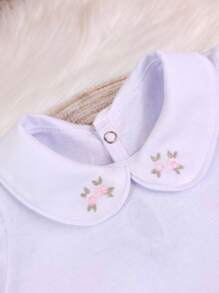 Pure & Posh Baby Body Menina Infantil Branco Manga Curta Com Gola Bordada Rococó - Branco - Visão 4