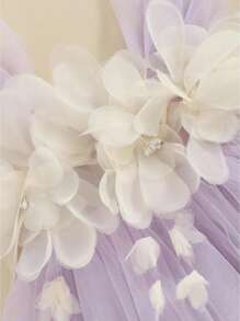 Baby Girls Mesh Lace Romper Dress Infant Summer Sleeveless 3D Flower Tulle Jumpsuits - 紫色 - 查看 5