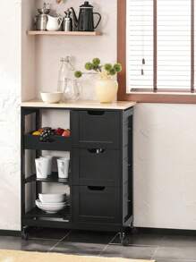 SoBuy FKW79-SCH, Xe đẩy nhà bếp Xe đẩy lưu trữ nhà bếp Xe đẩy phục vụ có 3 ngăn kéo và khay có thể tháo rời, Màu đen - màu đen - Xem 1