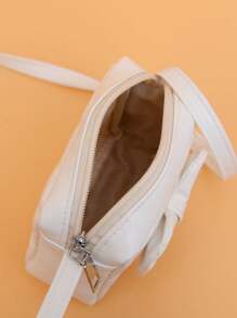 1pc Girls' PU Mini Square Bag, Fashion Bow Coin Purse, Zipper Closure, Embroidered Quilted Pattern, Great Gift For Party, Going Out