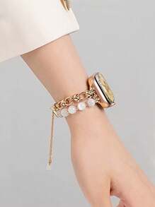 1 件时尚创意金属心形和仿珍珠串饰手链装饰腕带适用于 Ultra 3 2 1 系列 SE S10-S1 38 毫米 40 毫米 41 毫米 42 毫米 44 毫米 45 毫米 46 毫米 49 毫米智能手表配件 - 彩色 - 查看 9