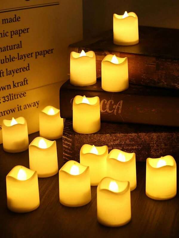 6/12/24 piezas Velas té LED, realistas y brillantes, parpadeo sin llama, a pilas con luz amarilla cálida, adecuadas para decoración de bodas, Día de San Valentín, feriados, con baterías incluidas para Pascua