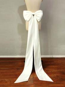 1pc White Satin Double-Layered Bow With 150cm Long Black Ribbon For Waist Decoration Valentine's Day Valentines