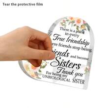 1 pieza Decoración de sobremesa con forma de corazón, Decoración de sobremesa de acrílico transparente 2D, Diseño romántico en inglés "True Friendship", Decoración de sobremesa, Regalo de cumpleaños para buenos amigos, Regalo de Año Nuevo