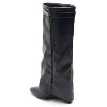 Cuissardes "Élégance" – Suède & Plaquette Dorée - BlackPU - View 4