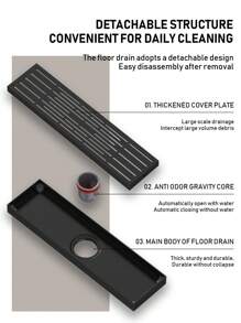 1个黑色地漏，加厚型浴室/酒店淋浴地漏，房间工程矩形线性地漏，大排水除臭地漏浴室配件浴室工具