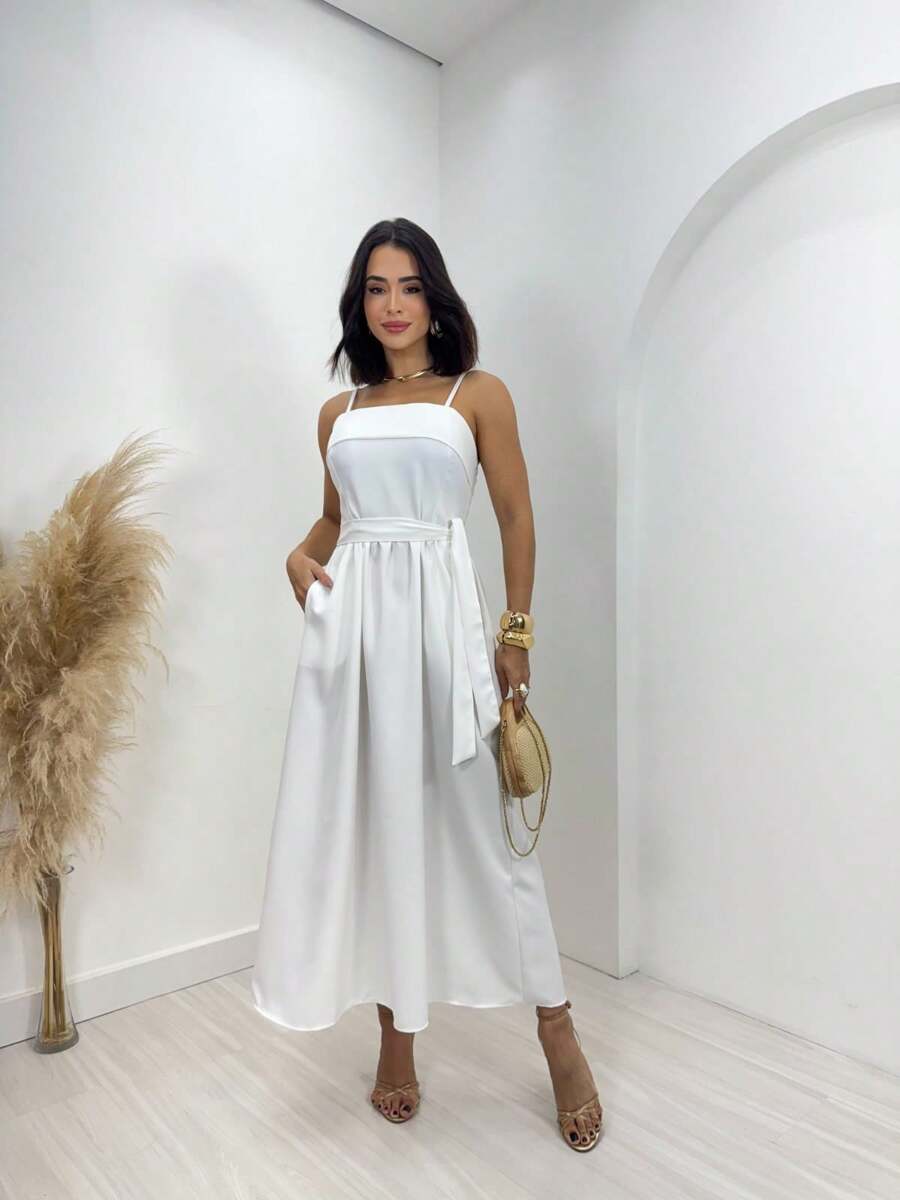 Women's Elegant Stretch Alfateria Midi Dress - 白色 - 查看 1