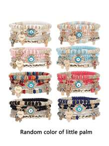 1 套波西米亚邪眼、心形和珠子多层手链（手掌颜色多种） - 彩色 - 查看 1