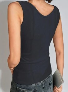 白色女式上衣，新款春夏宽肩无袖背心，大U领，畅销款，女士汗衫背心 - 深灰色 - 查看 4