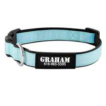 Rokhevn 1 pieza Collar personalizado para perro con nombre e información de contacto impresa en UV - Collar de seguridad de nailon reflectante visible de noche, hebilla ajustable, soporte para etiqueta de identificación de mascota