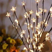 1 pieza 20 LED Luces de decoración con ramas de estrellas y lunas mixtas - Adecuado para boda, festivales y decoración festiva, luz nocturna de estrellas, luces de ramas de estrellas y lunas (Pilas no incluidas)