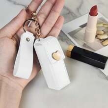 1pc Solid Color PU Lipstick Holder Bag Women's Makeup Keychains,Portable Buckle Lipstick Bags Wallet Keychain Mini Storage Bag For Women Gift Solid Color Lipsticks Protective Cover,Boho Vibes - Multicolor - View 3