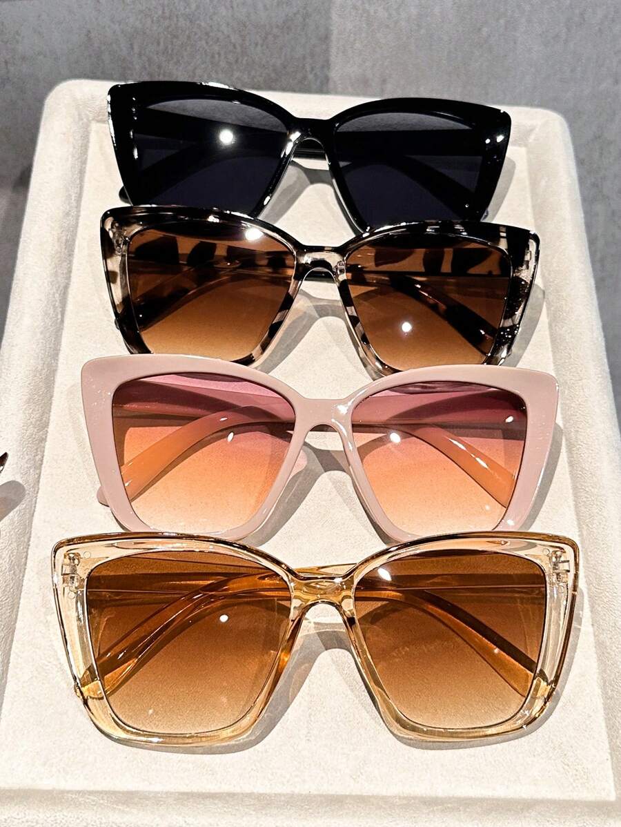 4pcs Women's Oversized Cat Eye Plastic Multicolor Retro Bohemian Chic Elegant Aesthetic Glasses, Versatile Fashion For Autumn/Winter, Suitable For Music Festivals, Vacations, Fits All Face Shapes, Also Great Accessory For Summer Beach, Outdoor Activities And Travel