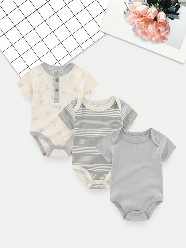 3 Pcs Baby Boy 0-12M Summer Fashion Cartoon Print Soft Comfort Newborn