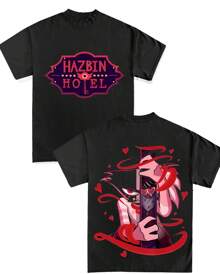 A Double-Sided Printed T-Shirt With A Weight Of 180g And 100% Pure Cotton Short Sleeves, Featuring A Nazbinnots T-Shirt With Patterns. Retro Hip-Hop Style, Street Y2K Printed Short Sleeved Top, Sports T-Shirt. Suitable For Spring Valentine's Day, Summer St. Patrick's Day Gift Selection, New Year Party Gifts, And Must-Have Gifts For The Start Of School Season. Neutral Casual Round Neck T-Shirt. - 黑色 - 查看 1