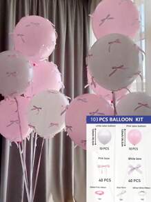 93pcs/1set White Pink Latex Balloons With Pink Bow, Suitable For Outdoor Photo Shoots By Internet Celebrities, Bow Decorations, Valentine's Day, Family Birthday Parties, Weddings