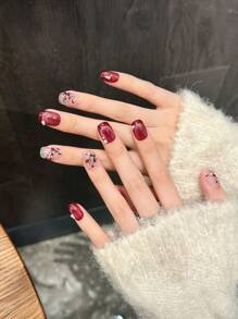 10Pcs Glossy Red Cat Eyes Short Press On Nails With Natural And Smooth Edge Nails For Shopping Traveling Dating Nail Supplies Nails