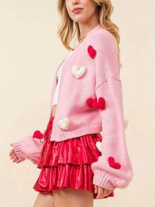 Women's Valentine's Day Bow Tie Cardigan Sweaters Sequin Graphic Long Sleeve Open Front Knitted Cardigans Cute Party Sweater Tops - Hồng - Xem 3