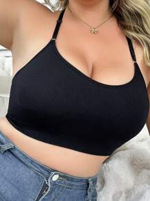 Women's Seamless Black Lingerie Comfortable Soft High Elastic Strap Non-Underwired Back Sexy Design Bra