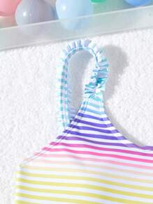 Girls Rainbow Striped Hollow-Out One-Piece Swimsuit