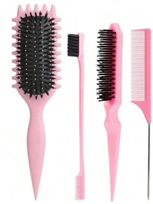 Hair brushes-EU Bộ 4 lược tạo kiểu tóc xoăn - Bao gồm lược tạo kiểu, lược viền tóc, lược tạo độ phồng và lược đuôi nhọn, thích hợp để làm mượt tóc xoăn, chia ngôi và tạo kiểu tóc suôn mượt, dùng được tại nhà và salon. - Nhiều màu - Xem 12