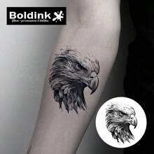 Boldink 非永久性纹身技术，鹰的刺眼目光，全新纹身设计，纹身贴纸可持续 1-2 周，精致细致的纹身设计，无光泽，临时纹身的绝佳选择 - 黑色 - 查看 2