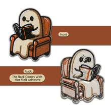 1pc Funny Reading Book Iron-On Patch - DIY Embroidered Applique For Clothing, Jeans, Jackets, Backpacks & Hats - White Polyester