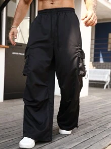 Men's Casual Loose Cargo Pants - Black - View 1