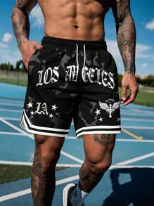 Pantalones cortos deportivos con estampado de letras estilo Y2K de moda para hombres
