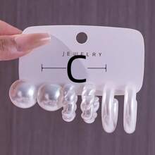 6-18pcs/Set New Arrival Exaggerated C-Shape Water Drop Faux Pearl Earring Combination Set, European And American Style - CCB - View 7