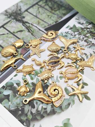 1pc/2pcs/5pcs Minimalist Personalized Geometric Pendant Necklace, 18K Gold Plated Stainless Steel DIY Jewelry Component