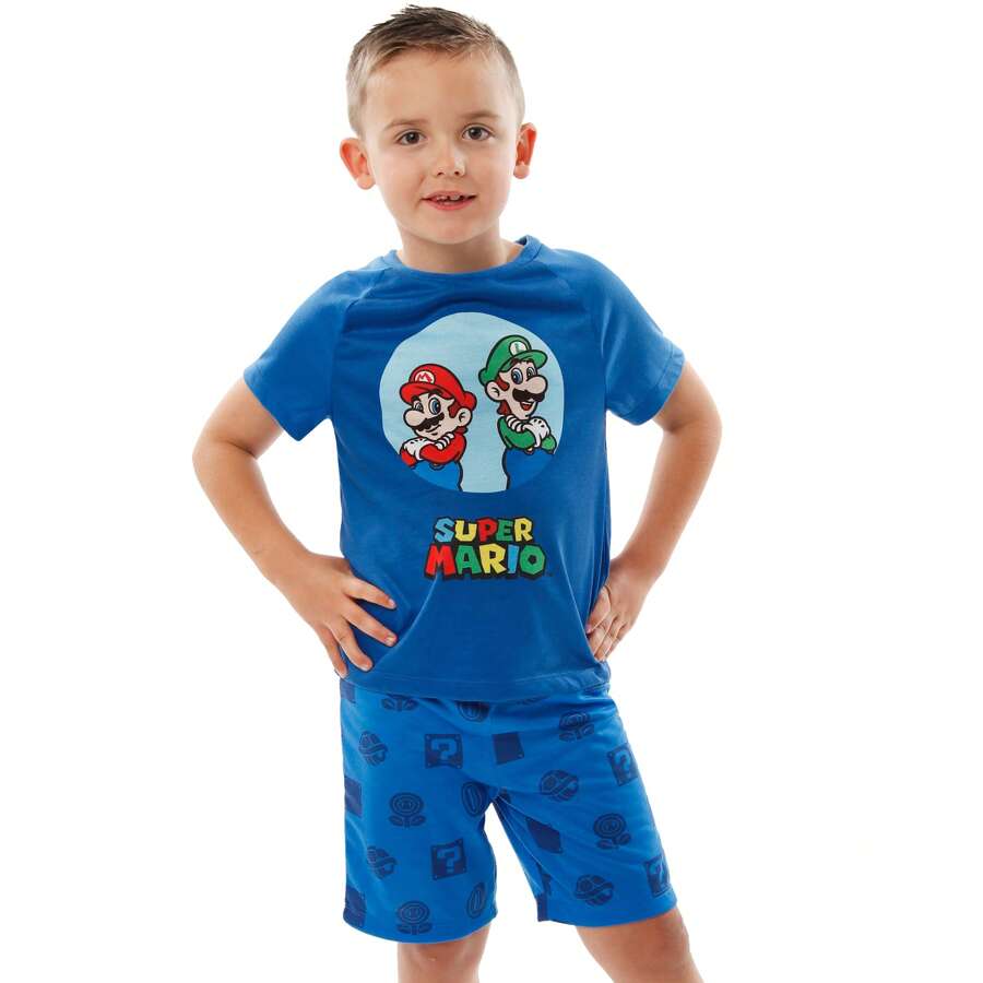 Super Mario Pyjamas | Mario And Luigi Boys Pyjamas | Boys Short Pyjamas | Official Mario Merchandise - Blue - View 1