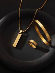 3 件套不锈钢手链、戒指和项链，带罗马数字，适合男士日常使用、圣诞节、新年、情人节节日礼物