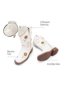 Girls Cowgirl Boots Kids Mid Calf Western Boots Riding Shoes For Toddler/Little Kid/Big Kid - 白色 - 查看 7