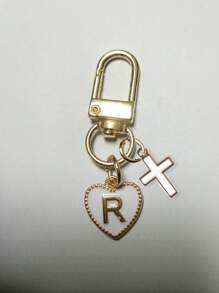 Heart Shaped Pendant Keychain, Letter Bag Charm, Cross Decor, Jesus/God Themed Keyring, Alloy Fashion Charm Keychain With Carabiner, Personalized Letter Keychain, Suitable For Backpack, Wallet, Earphone Case, Ideal Gift For Friends, Family And Couples - White - View 17