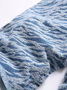 Modne i modne męskie szorty dżinsowe z żakardowym wykończeniem, lato - Jasny jeans - Zobacz 3